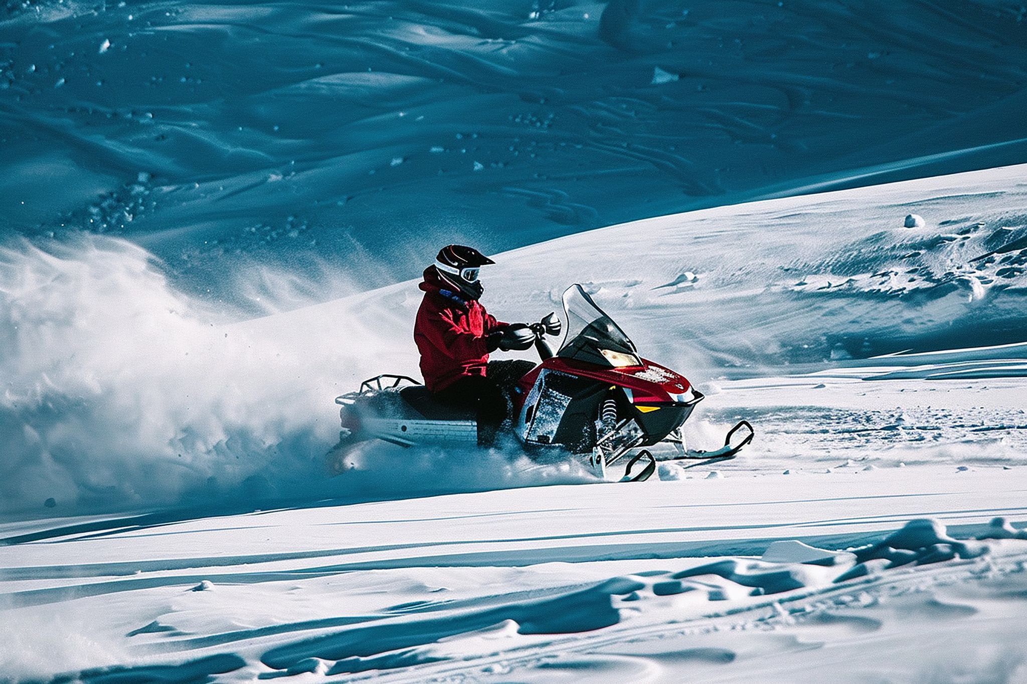 Un skieur en combinaison rouge descendant une pente de montagne